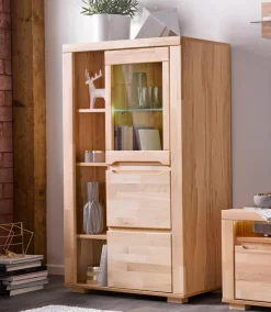 OTTO home Vitrine »DENIS80,B/T/H:90/40/145cm, Front massivhozl, geölt, Stauraumvitrine« 1 Tür mit Glaseinsatz, Einlegeboden versetzbar, 4 offene Fächer