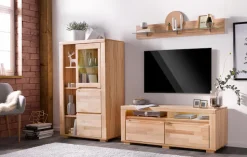 OTTO home Vitrine »DENIS80,B/T/H:90/40/145cm, Front massivhozl, geölt, Stauraumvitrine« 1 Tür mit Glaseinsatz, Einlegeboden versetzbar, 4 offene Fächer