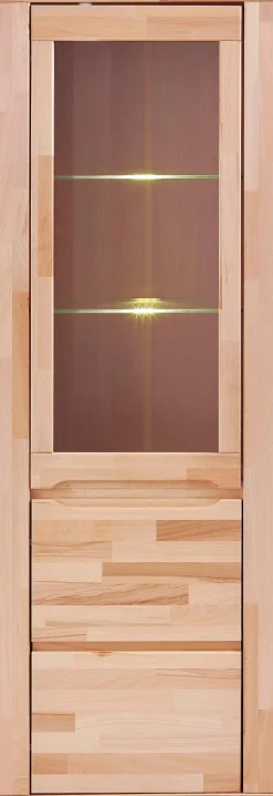 OTTO home Vitrine »DENIS75, 5 Fächer, Teilmassiv, 1 Tür mit Glaseinsatz, grifflos« B/T/H:65/40/190cm, Einlegeboden teilwese verstellbar, Kernbuche geölt.