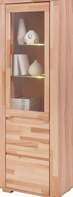 OTTO home Vitrine »DENIS75, 5 Fächer, Teilmassiv, 1 Tür mit Glaseinsatz, grifflos« B/T/H:65/40/190cm, Einlegeboden teilwese verstellbar, Kernbuche geölt.