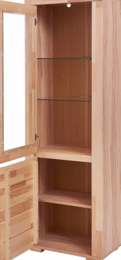 OTTO home Vitrine »DENIS75, 5 Fächer, Teilmassiv, 1 Tür mit Glaseinsatz, grifflos« B/T/H:65/40/190cm, Einlegeboden teilwese verstellbar, Kernbuche geölt.