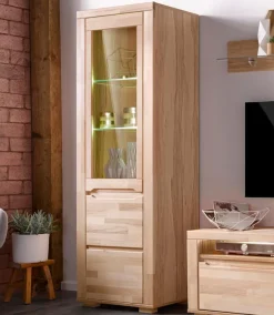 OTTO home Vitrine »DENIS75, 5 Fächer, Teilmassiv, 1 Tür mit Glaseinsatz, grifflos« B/T/H:65/40/190cm, Einlegeboden teilwese verstellbar, Kernbuche geölt.