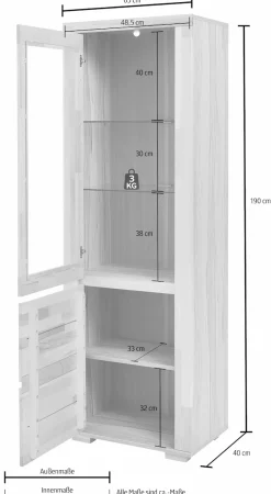 OTTO home Vitrine »DENIS75, 5 Fächer, Teilmassiv, 1 Tür mit Glaseinsatz, grifflos« B/T/H:65/40/190cm, Einlegeboden teilwese verstellbar, Kernbuche geölt.