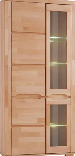 OTTO home Vitrine »DENIS70, Wohnzimmer, viel Stauraum, verstellbaren Einlegeböden, geölt« B/T/H:90/40/190cm, Front Kernbuche massivholz,10 Fächer, Grifflos
