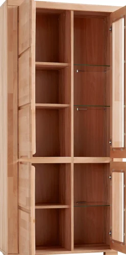 OTTO home Vitrine »DENIS70, Wohnzimmer, viel Stauraum, verstellbaren Einlegeböden, geölt« B/T/H:90/40/190cm, Front Kernbuche massivholz,10 Fächer, Grifflos