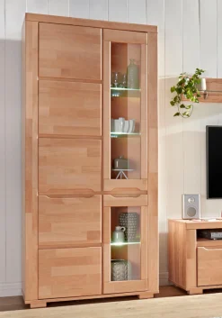 OTTO home Vitrine »DENIS70, Wohnzimmer, viel Stauraum, verstellbaren Einlegeböden, geölt« B/T/H:90/40/190cm, Front Kernbuche massivholz,10 Fächer, Grifflos