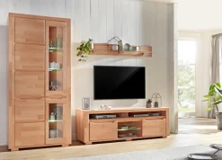 OTTO home Vitrine »DENIS70, Wohnzimmer, viel Stauraum, verstellbaren Einlegeböden, geölt« B/T/H:90/40/190cm, Front Kernbuche massivholz,10 Fächer, Grifflos