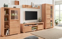 OTTO home Vitrine »DENIS70, Wohnzimmer, viel Stauraum, verstellbaren Einlegeböden, geölt« B/T/H:90/40/190cm, Front Kernbuche massivholz,10 Fächer, Grifflos