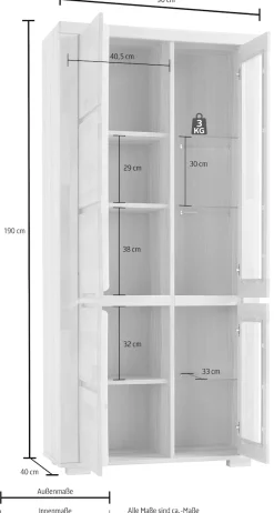 OTTO home Vitrine »DENIS70, Wohnzimmer, viel Stauraum, verstellbaren Einlegeböden, geölt« B/T/H:90/40/190cm, Front Kernbuche massivholz,10 Fächer, Grifflos