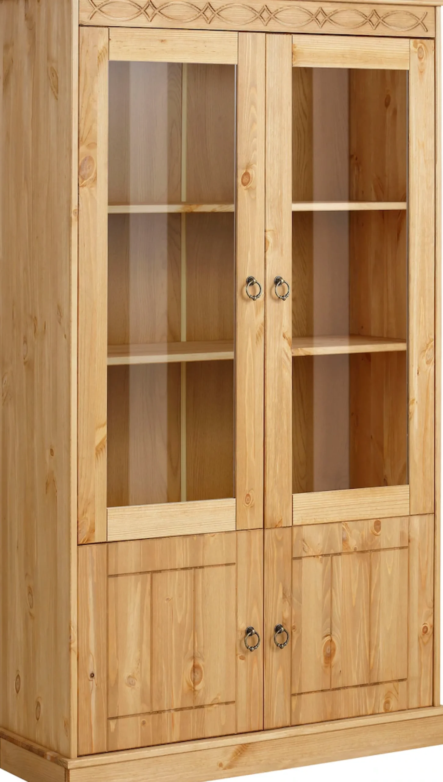 OTTO home Vitrine »Indra« aus massiver Kiefer, FSC®, Höhe 145 cm, dezentes Ornament
