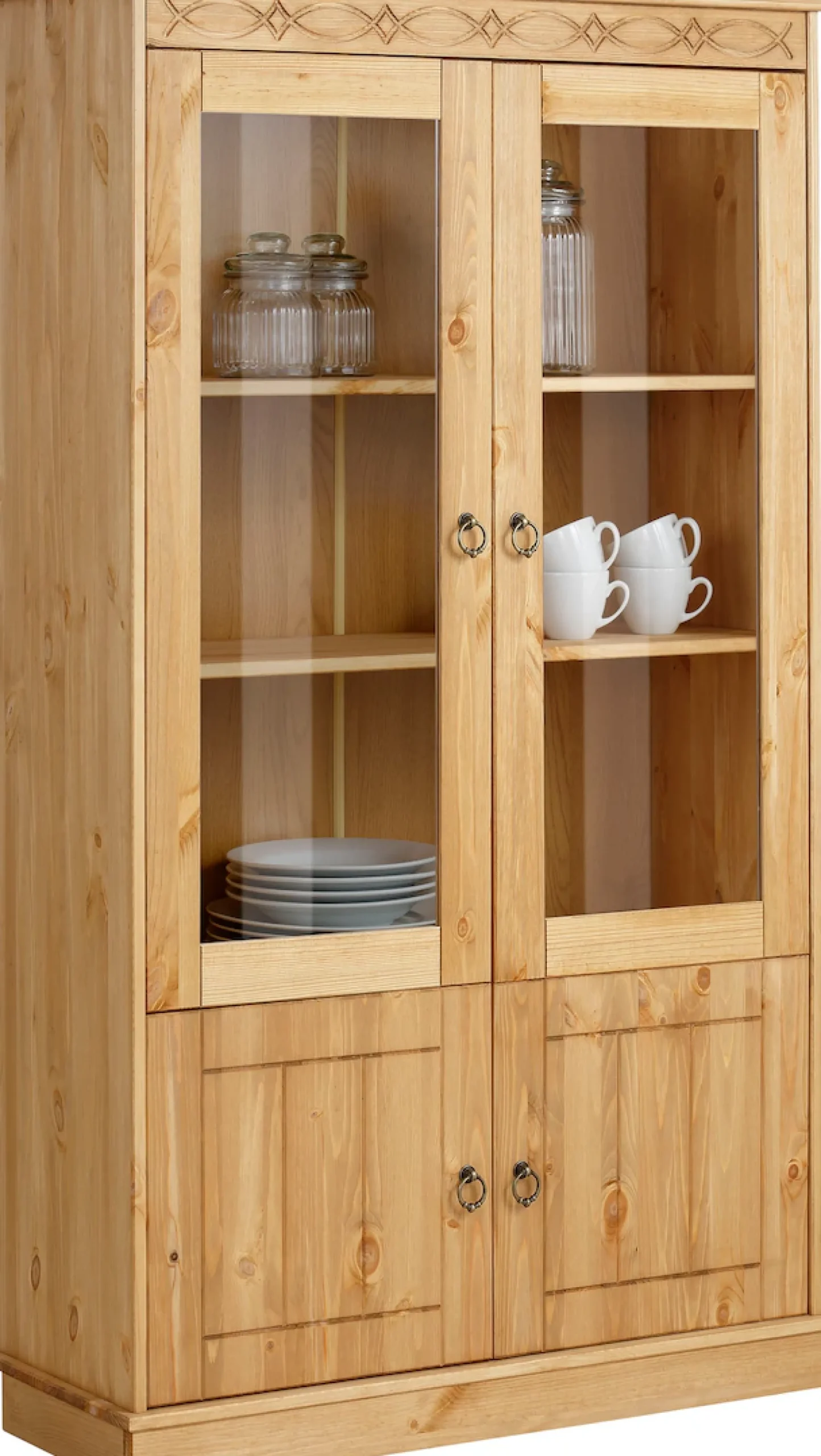 OTTO home Vitrine »Indra« aus massiver Kiefer, FSC®, Höhe 145 cm, dezentes Ornament