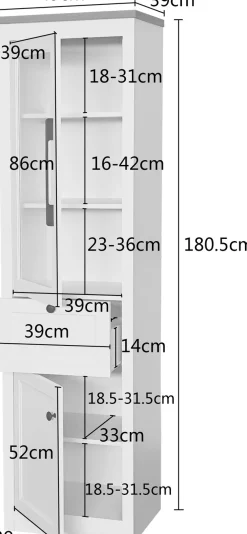 OTTO home Vitrine »Ismund« aus MDF, mit Holz-Zierleiste, schwarzen Metallgriffen, Höhe 180,5 cm