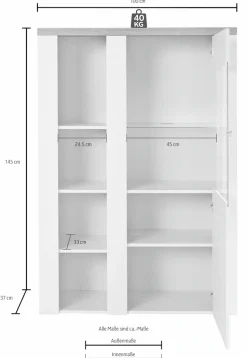 OTTO home Vitrine »Larona, zeitlose Glasvitirne, Hochschrank Höhe 145 cm« Stauraumvitrine mit dekorativer Rahmenoptik,