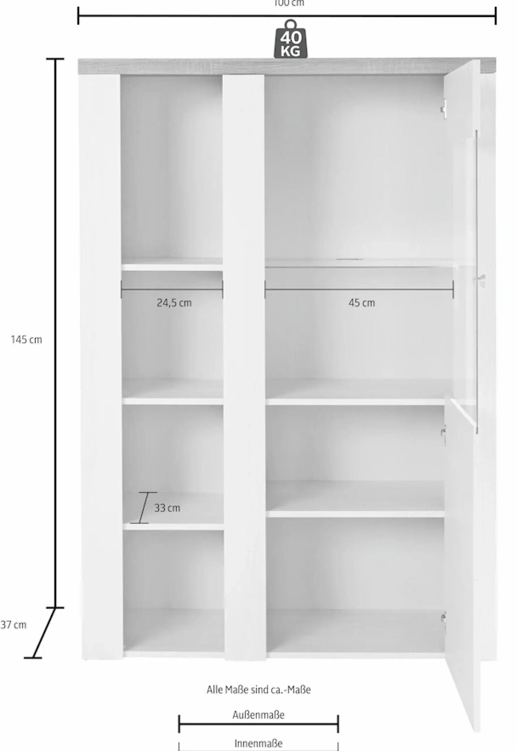OTTO home Vitrine »Larona, zeitlose Glasvitirne, Hochschrank Höhe 145 cm« Stauraumvitrine mit dekorativer Rahmenoptik,
