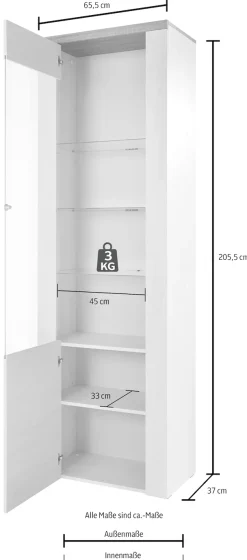OTTO home Vitrine »Larona, zeitlose Glasvitirne, Hochschrank Höhe 205,6 cm« Stauraumvitrine mit dekorativer Rahmenoptik,
