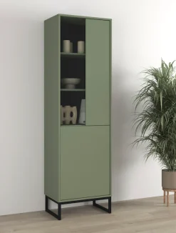 OTTO home Vitrine »Loft, Höhe 180 cm, moderne Standvitrine mit 2 Türen, Metallkufen« Hochschrank mit viel Stauraum, Glastür und verstellbaren Einlegeböden