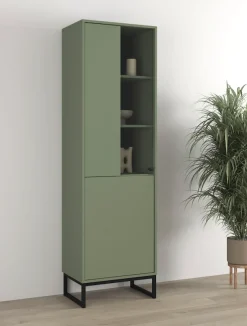 OTTO home Vitrine »Loft, Höhe 180 cm, moderne Standvitrine mit 2 Türen, Metallkufen« Hochschrank mit viel Stauraum, Glastür und verstellbaren Einlegeböden
