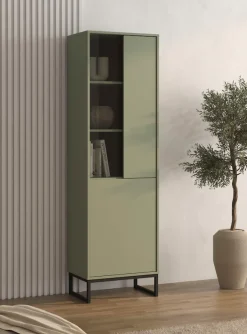 OTTO home Vitrine »Loft, Höhe 180 cm, moderne Standvitrine mit 2 Türen, Metallkufen« Hochschrank mit viel Stauraum, Glastür und verstellbaren Einlegeböden