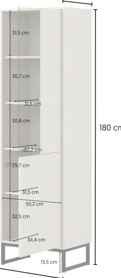 OTTO home Vitrine »Loft, Höhe 180 cm, moderne Standvitrine mit 2 Türen, Metallkufen« Hochschrank mit viel Stauraum, Glastür und verstellbaren Einlegeböden