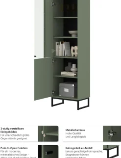 OTTO home Vitrine »Loft, Höhe 180 cm, moderne Standvitrine mit 2 Türen, Metallkufen« Hochschrank mit viel Stauraum, Glastür und verstellbaren Einlegeböden