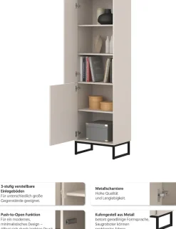 OTTO home Vitrine »Loft, Höhe 180 cm, moderne grifflose Standvitrine mit 2 Türen« Hochschrank mit viel Stauraum, verstellbaren Einlegeböden, Regal