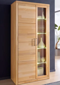 OTTO home Vitrine »LOGO B/T/H: 90/42/190cm,10Fächer, 1 Holztür, 1 Glastür, viel Stauraum« Fronten aus Massivholz, Korpus aus farblich abgestimmter Melamin