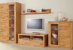 OTTO home Vitrine »LOGO B/T/H: 90/42/190cm,10Fächer, 1 Holztür, 1 Glastür, viel Stauraum« Fronten aus Massivholz, Korpus aus farblich abgestimmter Melamin