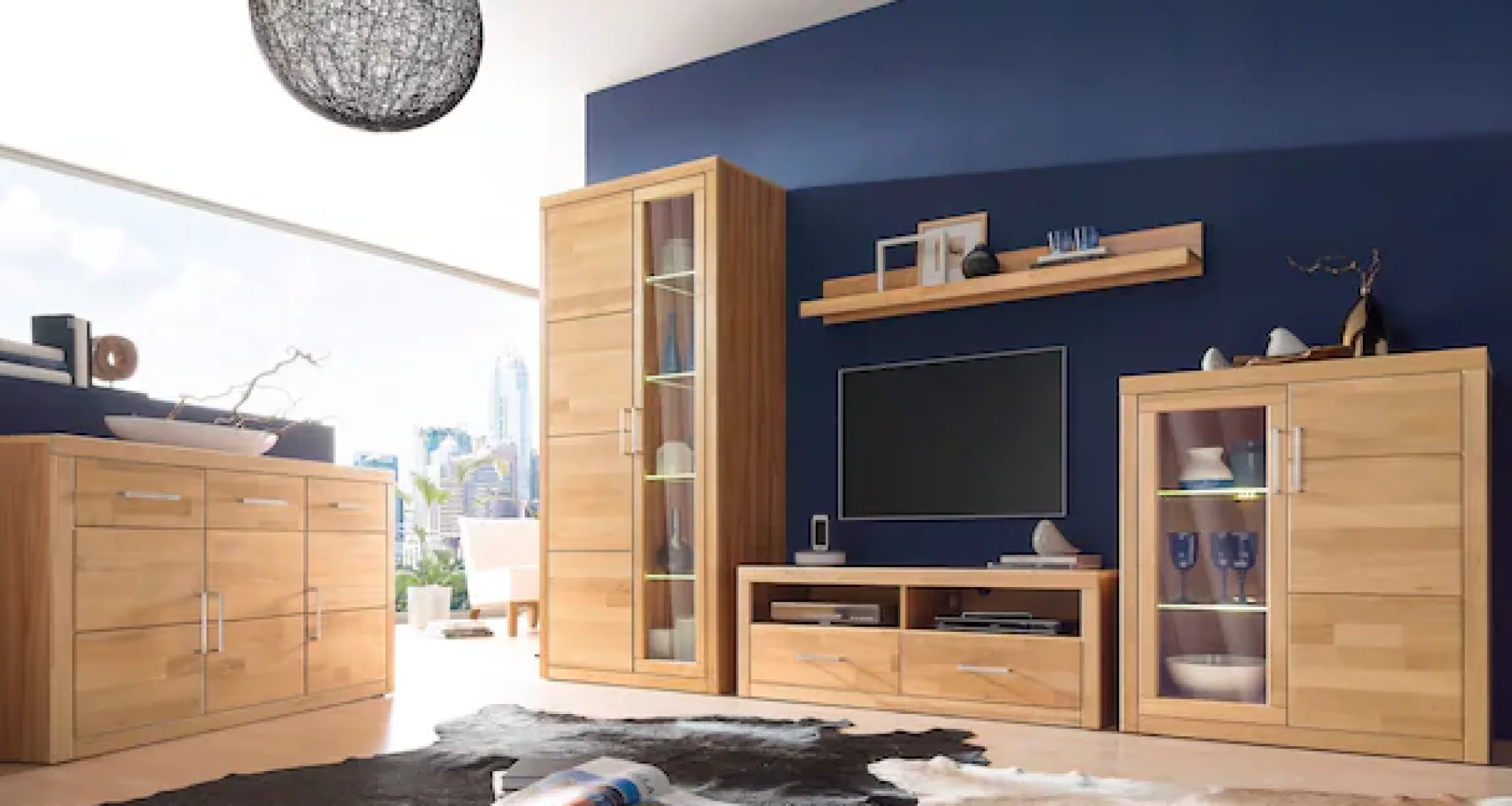 OTTO home Vitrine »LOGO B/T/H: 90/42/190cm,10Fächer, 1 Holztür, 1 Glastür, viel Stauraum« Fronten aus Massivholz, Korpus aus farblich abgestimmter Melamin