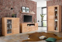 OTTO home Vitrine »LOGO B/T/H: 90/42/190cm,10Fächer, 1 Holztür, 1 Glastür, viel Stauraum« Fronten aus Massivholz, Korpus aus farblich abgestimmter Melamin