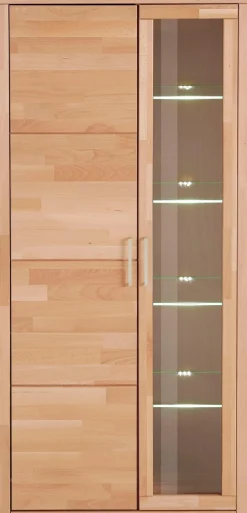 OTTO home Vitrine »LOGO B/T/H: 90/42/190cm,10Fächer, 1 Holztür, 1 Glastür, viel Stauraum« Fronten aus Massivholz, Korpus aus farblich abgestimmter Melamin