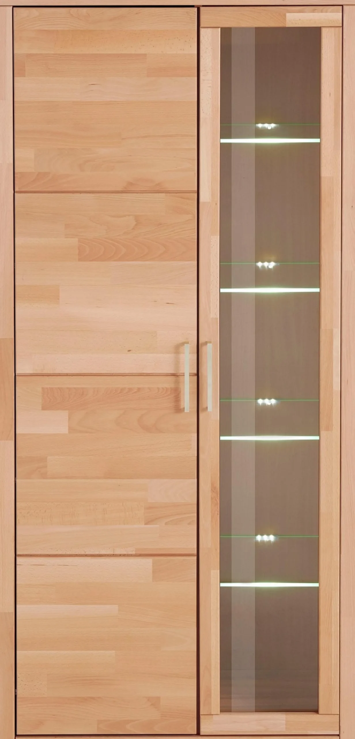 OTTO home Vitrine »LOGO B/T/H: 90/42/190cm,10Fächer, 1 Holztür, 1 Glastür, viel Stauraum« Fronten aus Massivholz, Korpus aus farblich abgestimmter Melamin