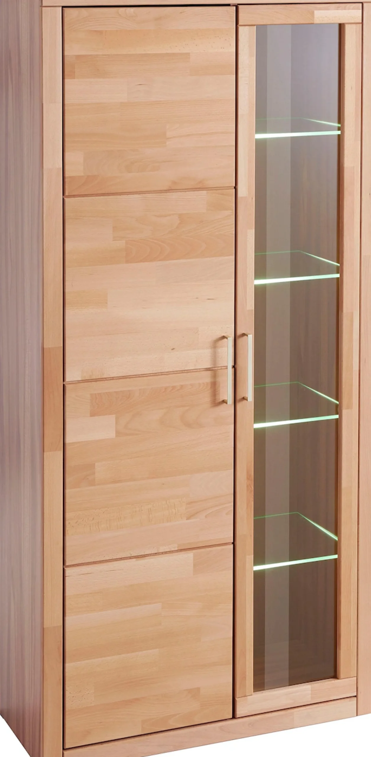 OTTO home Vitrine »LOGO B/T/H: 90/42/190cm,10Fächer, 1 Holztür, 1 Glastür, viel Stauraum« Fronten aus Massivholz, Korpus aus farblich abgestimmter Melamin