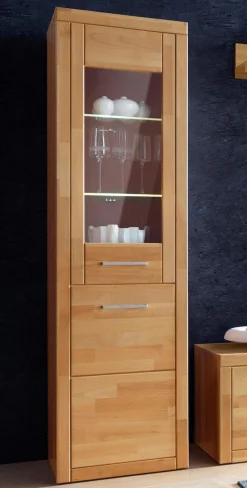 OTTO home Vitrine »LOGO B/T/H: 50/42/180cm, 5Fächer, 3 Einlegeboden verstellbar.« Kopus&Leisten aus Massivholz, Korpus aus Melamin, Türanschlag L/R