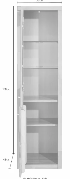 OTTO home Vitrine »LOGO B/T/H: 50/42/180cm, 5Fächer, 3 Einlegeboden verstellbar.« Kopus&Leisten aus Massivholz, Korpus aus Melamin, Türanschlag L/R