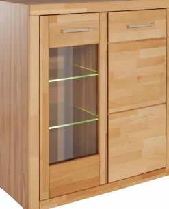 OTTO home Vitrine »LOGO68, Einlegeboden verstellbar,1Glastür, Wohnzimmer, Stauraum, geölt« B/T/H:90/42/100cm, Front massivholz,6 Fächer, Griffe silberfarben