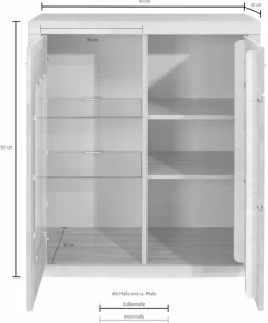 OTTO home Vitrine »LOGO68, Einlegeboden verstellbar,1Glastür, Wohnzimmer, Stauraum, geölt« B/T/H:90/42/100cm, Front massivholz,6 Fächer, Griffe silberfarben