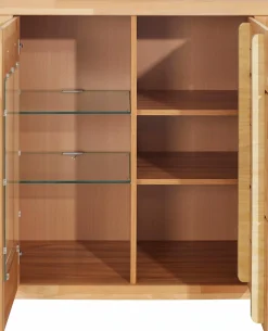 OTTO home Vitrine »LOGO68, Einlegeboden verstellbar,1Glastür, Wohnzimmer, Stauraum, geölt« B/T/H:90/42/100cm, Front massivholz,6 Fächer, Griffe silberfarben