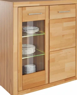 OTTO home Vitrine »LOGO68, Einlegeboden verstellbar,1Glastür, Wohnzimmer, Stauraum, geölt« B/T/H:90/42/100cm, Front massivholz,6 Fächer, Griffe silberfarben