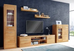 OTTO home Vitrine »LOGO68, Einlegeboden verstellbar,1Glastür, Wohnzimmer, Stauraum, geölt« B/T/H:90/42/100cm, Front massivholz,6 Fächer, Griffe silberfarben