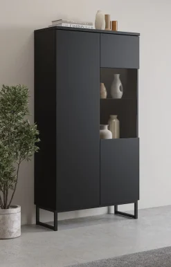 OTTO home Vitrine »Modo II, Breite 80 cm, moderner griffloser Vitrineschrank« Vitrine viel Stauraum, Einlegeböden verstellbar, Glastür, Metallkufen