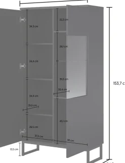 OTTO home Vitrine »Modo II, Breite 80 cm, moderner griffloser Vitrineschrank« Vitrine viel Stauraum, Einlegeböden verstellbar, Glastür, Metallkufen