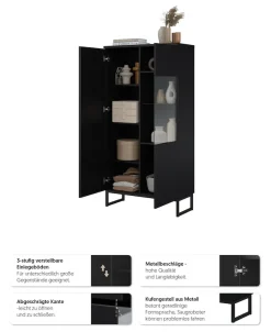 OTTO home Vitrine »Modo II, Breite 80 cm, moderner griffloser Vitrineschrank« Vitrine viel Stauraum, Einlegeböden verstellbar, Glastür, Metallkufen