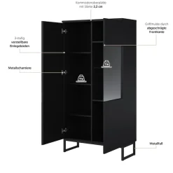 OTTO home Vitrine »Modo II, Breite 80 cm, moderner griffloser Vitrineschrank« Vitrine viel Stauraum, Einlegeböden verstellbar, Glastür, Metallkufen