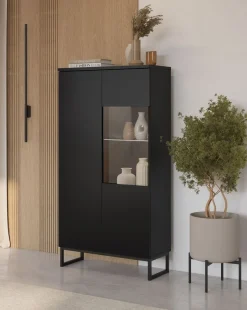 OTTO home Vitrine »Modo II, Breite 80 cm, moderner griffloser Vitrineschrank« Vitrine viel Stauraum, Einlegeböden verstellbar, Glastür, Metallkufen