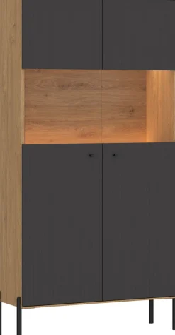 OTTO home Vitrine »Nursia« Vitrine, Breite 90 cm, mit geriffelten Fronten, auf Metallfüßen