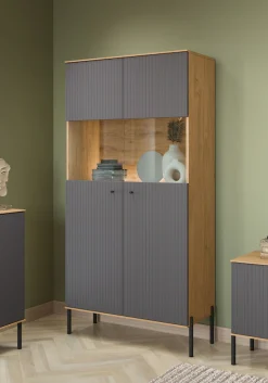 OTTO home Vitrine »Nursia« Vitrine, Breite 90 cm, mit geriffelten Fronten, auf Metallfüßen