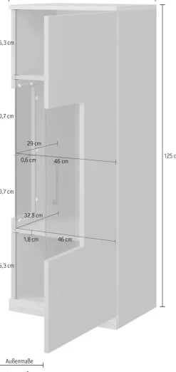OTTO home Vitrine »Ribe,125cm hoch,4 Fächer,1Glasboden variabel einsetzbar« Oberplatte Eiche massiv,dunkles Glas, schwarze Metall Griffe