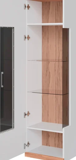 OTTO home Vitrine »Ribe,180cm hoch,5 Fächer,2 Glasböden variabel einsetzbar« Oberplatte Kernbuche massiv,dunkles Glas, schwarze Metall Griffe