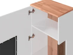 OTTO home Vitrine »Ribe,180cm hoch,5 Fächer,2 Glasböden variabel einsetzbar« Oberplatte Kernbuche massiv,dunkles Glas, schwarze Metall Griffe