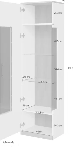 OTTO home Vitrine »Ribe,180cm hoch,5 Fächer,2 Glasböden variabel einsetzbar« Oberplatte Kernbuche massiv,dunkles Glas, schwarze Metall Griffe